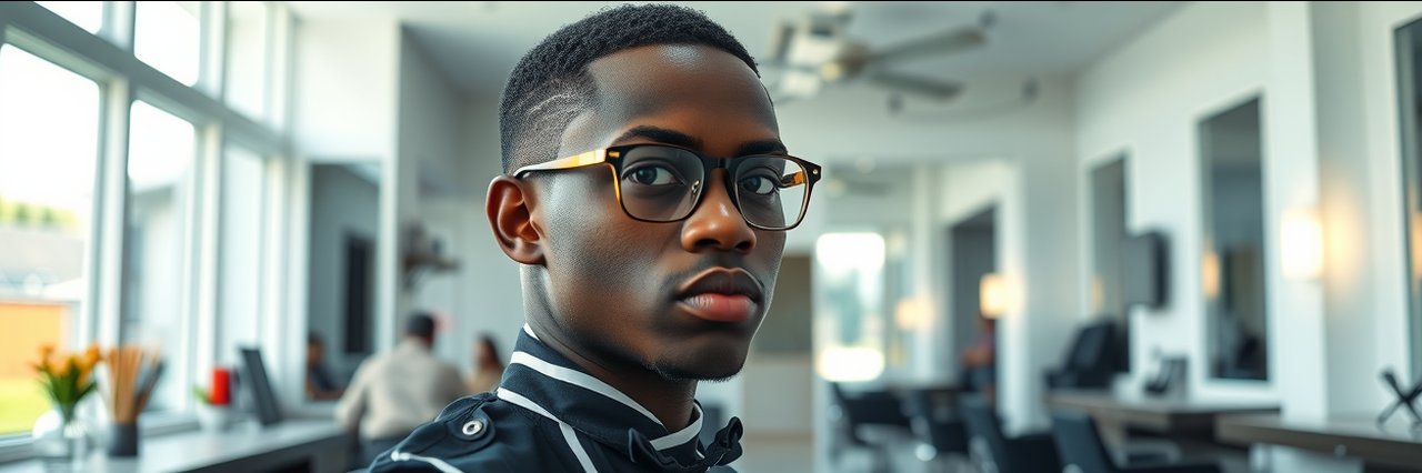 Young professional at Bermuda barber shop, modern interior, natural light